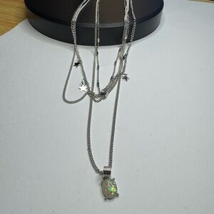 Lab Created White Opal Layered Link Chain
Necklace with Star Charms